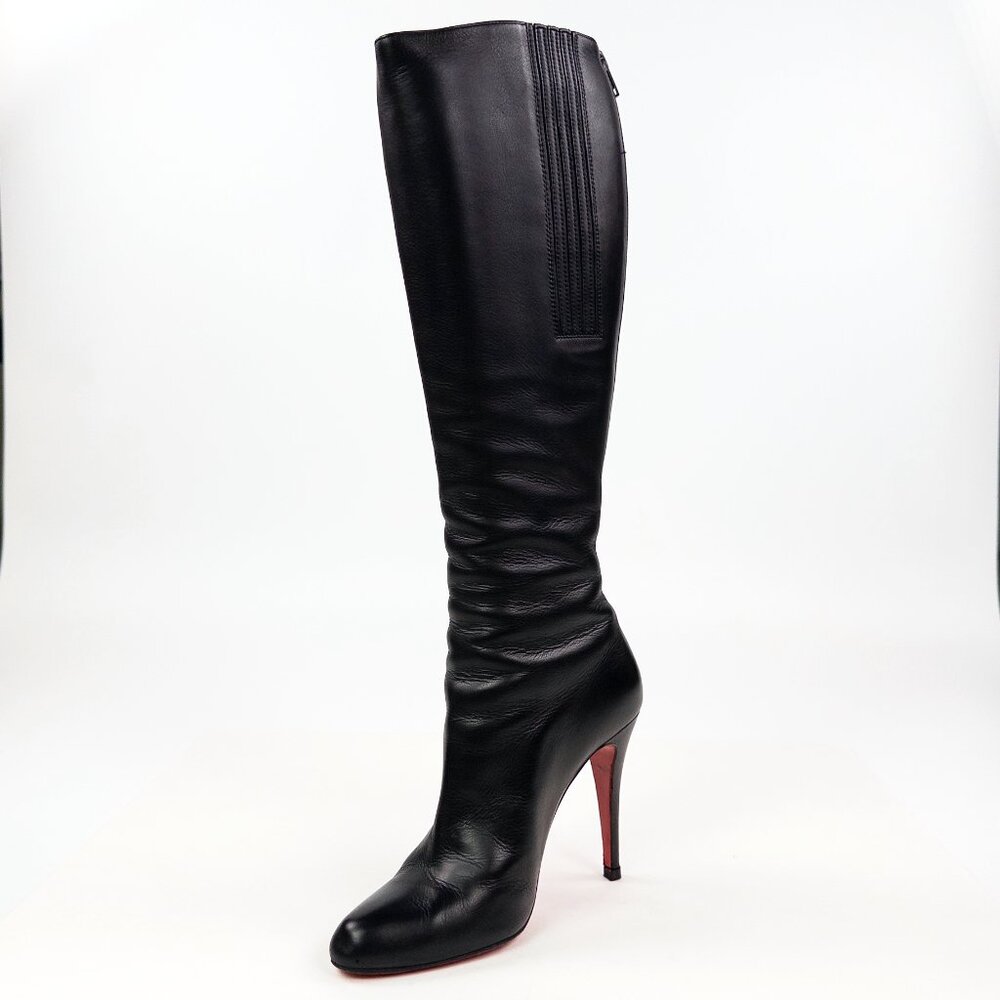 Christian Louboutin Black Leather Bourge 100 Knee-High Boots - Picture 2 of 14